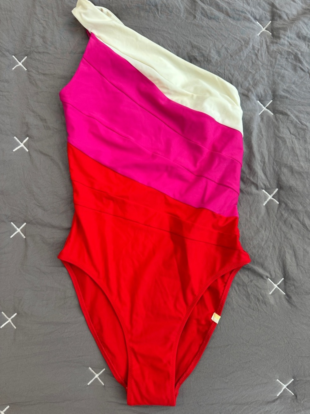 summersalt SidestrokeColorblock One-Shoulder Swimsuit in Red, Hot Pink & White